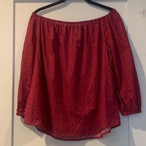 Maeve Pink and Navy Off the Shoulder Blouse